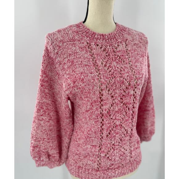 Sezane Rosita Balloon Sleeve Jumper Knit Sweater Pink Red White Small - Picture 3 of 10